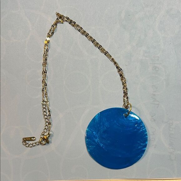 Vibrant Blue Disc Necklace with Gold Chain - Picture 1 of 4